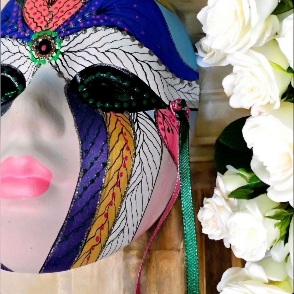 VTG Harlequin Ceramic Masks Signed/Dated by Artist Patricia Ozah 1998 Y2K